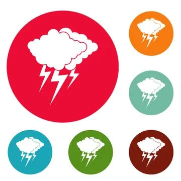 Cloud thunder flash icons circle set vector Stock Illustration