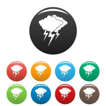 Cloud thunder flash icons set color vector Stock Illustration