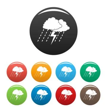 Cloud thunder icons set color vector Stock Illustration