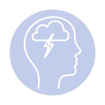 Cloud with thunder inside human head block style icon vector design Stock Illustration