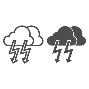Cloud with thunder line and glyph icon. Lightning with cloud vector illustration Stock Illustration