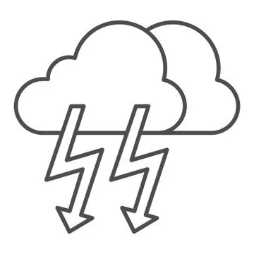 Cloud with thunder thin line icon. Lightning with cloud vector illustration Stock Illustration