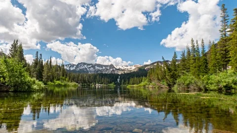 Cloud time lapse over beautiful lake 스톡 동영상 115633428