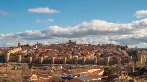 Cloud timelapse above the walls Avila, a beautiful medieval monument in Spain Stock Footage