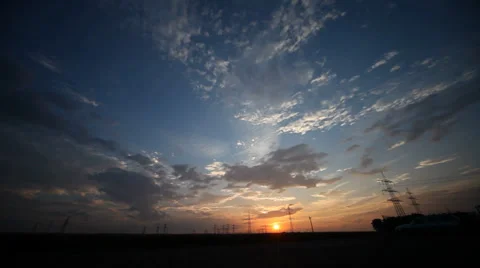 Cloud Timelapse with Electrical Towers Stock Footage 29207997