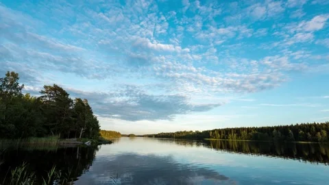 Cloud timelapse over calm summer lake with reflections Stock Footage 257340352