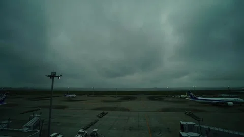 Cloud Timelapse Over Haneda Airport Under Cloudy Skies - Tokyo, Japan Stock Footage 338377301