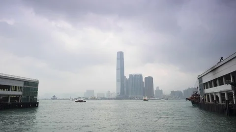 Cloud timelapse over Hong kong city skyscrapers Stock Footage 91459106