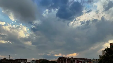 Cloud Timelapse Over Urban Skyline in Catalonia, Spain Stock Footage 339246055