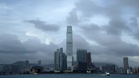 Cloud timelapse of Victoria Harbour, Hong Kong, cloudy day - 4k Video stock 283850185