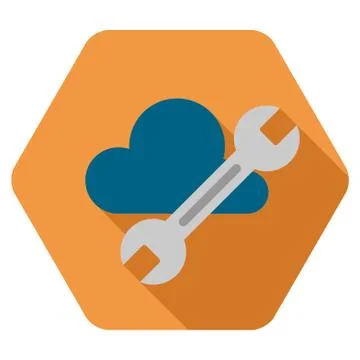 Cloud Tools Flat Hexagon Icon with Long Shadow Illustrazione stock