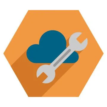 Cloud Tools Flat Hexagon Icon with Long Shadow Illustrazione stock