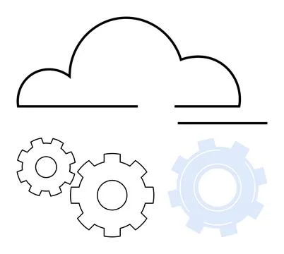 Cloud at top with three gears below, combining concepts of cloud storage and  Stock Illustration