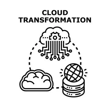 Cloud transformation concept migrating data and computing Stock Illustration