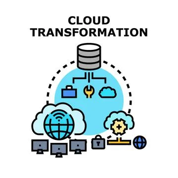 Cloud transformation connecting server database to global network Stock Illustration