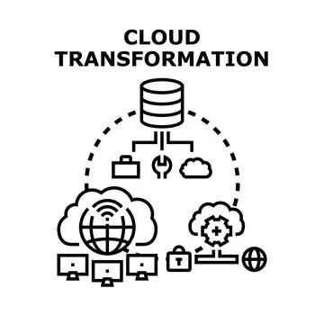 Cloud transformation connecting server database to global network Stock Illustration