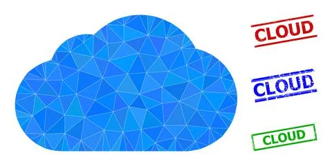 Cloud Triangle Icon and Distress Cloud Simple Watermarks Stock Illustration