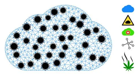Cloud Triangulated Mesh Pictogram with Flu Nodes Stock Illustration