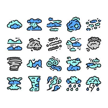 Cloud types and weather phenomenon line icons Illustrazione stock