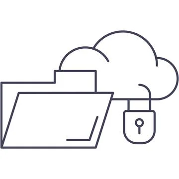 Cloud under lock icon and vector folder on white Stock Illustration