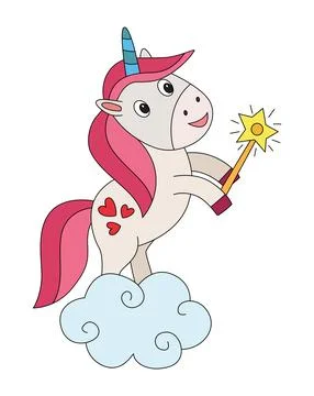 Cloud with unicorn on a white background Stock Illustration