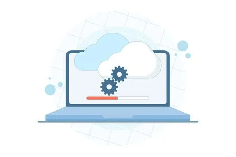 Cloud update concept with gears and loading icon Stock Illustration