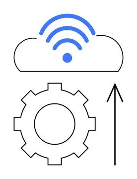 Cloud Upgrade Concept with Gear, wireless Symbol, and Upward Arrow Illustra.. Illustrazione stock