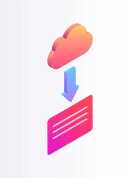Cloud Upload 3d Isometric Cartoon Vector Banner Stock Illustration