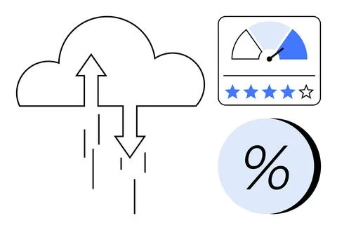 Cloud Upload and Download with Performance Review and Percentage Graphic Stock Illustration
