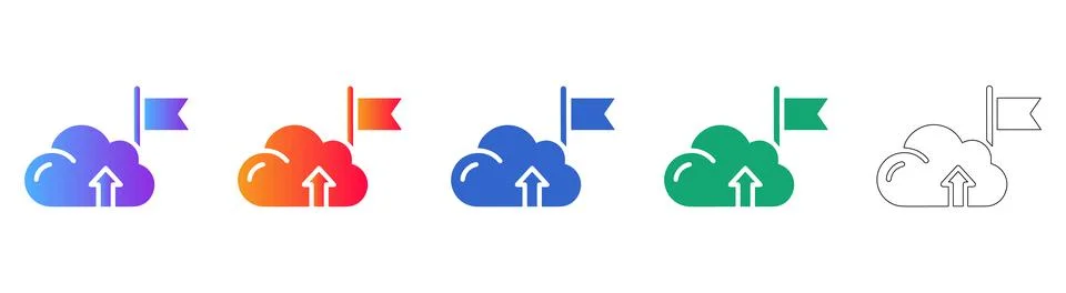 Cloud Upload and Success Flag Icons Stock Illustration