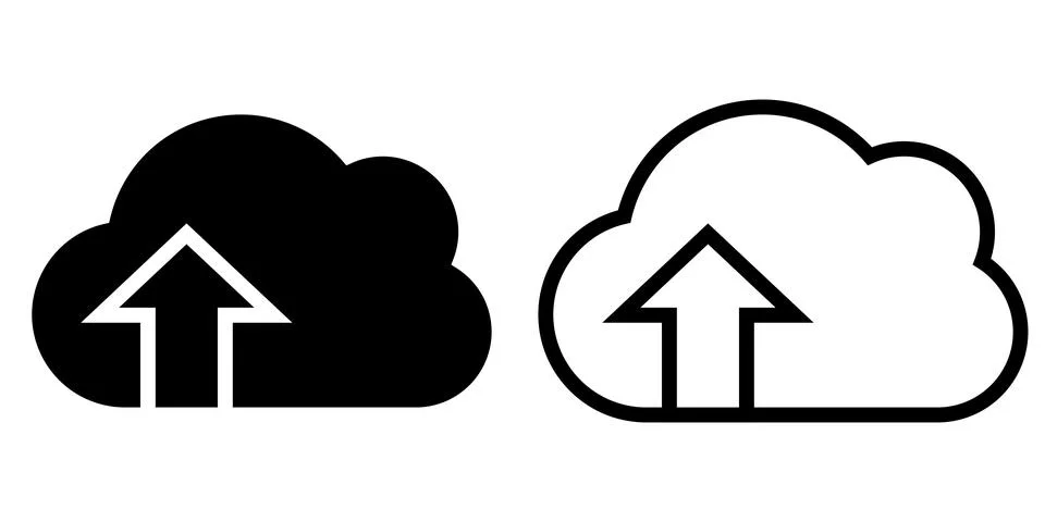 Cloud upload arrow icons set with solid and outline style 스톡 일러스트