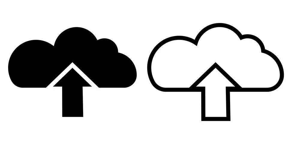 Cloud upload arrow icons set with solid and outline style イラスト素材
