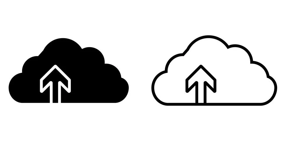 Cloud upload arrow icons set with solid and outline style イラスト素材