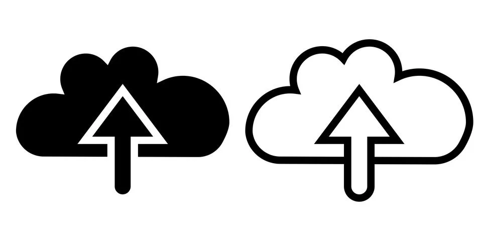 Cloud upload arrow icons set with solid and outline style Stock Illustration