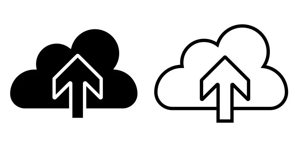 Cloud upload arrow icons set with solid and outline style 스톡 일러스트