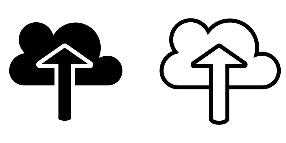Cloud upload arrow icons set with solid and outline style 스톡 일러스트