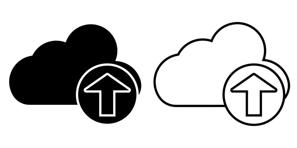 Cloud upload arrow icons set with solid and outline style 스톡 일러스트