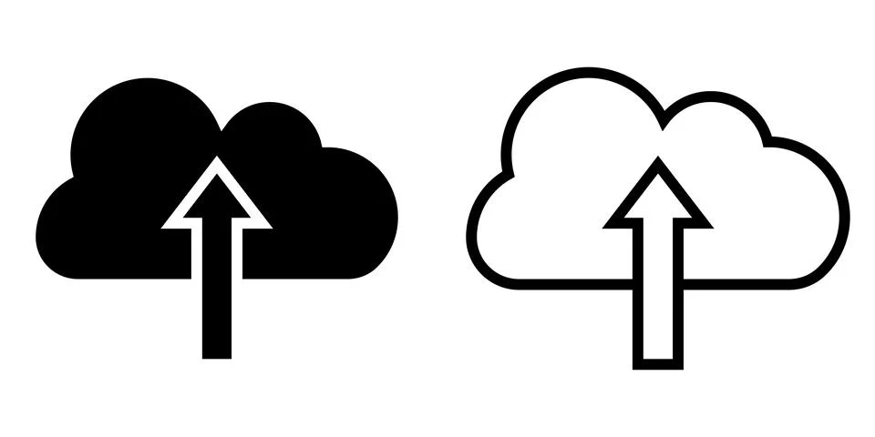 Cloud upload arrow icons set with solid and outline style イラスト素材