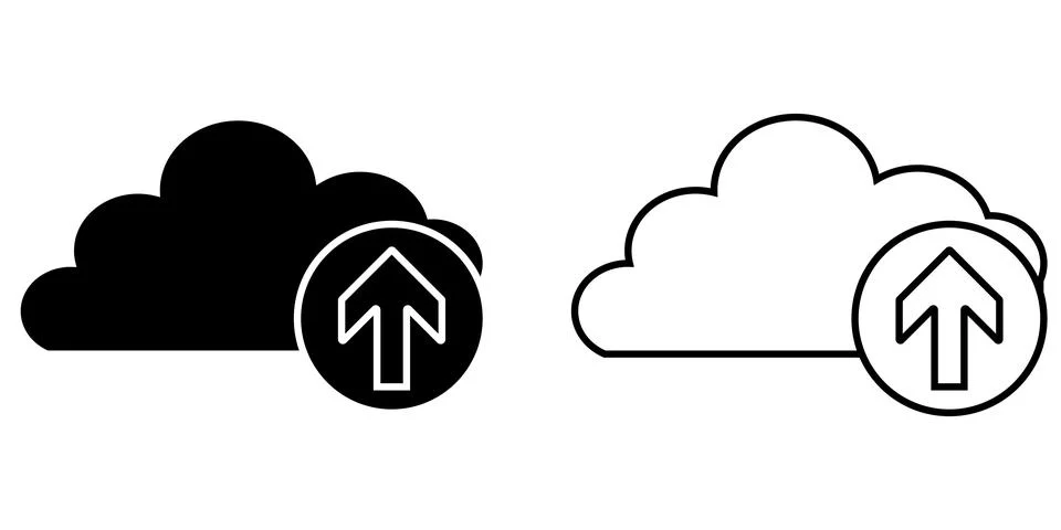 Cloud upload arrow icons set with solid and outline style イラスト素材