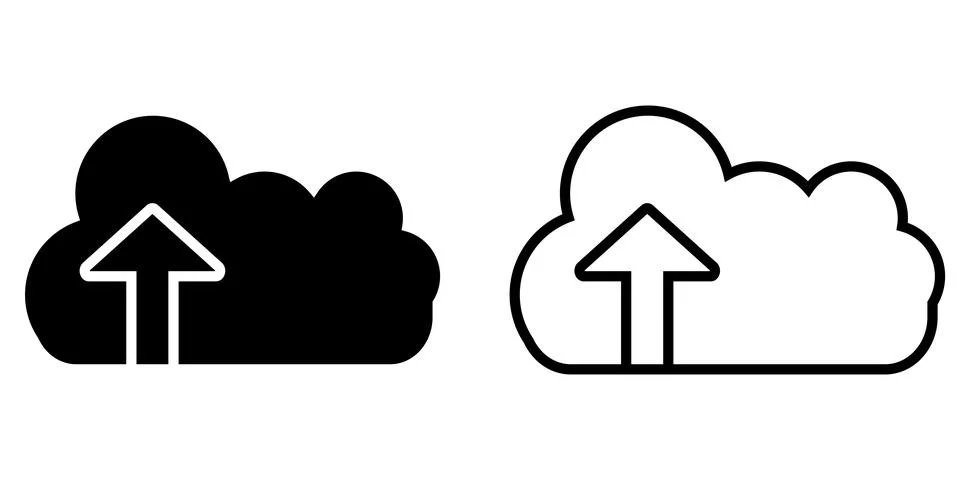 Cloud upload arrow icons set with solid and outline style Stock Illustration