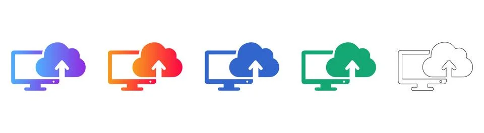 Cloud Upload Computer Technology Icon Set 스톡 일러스트