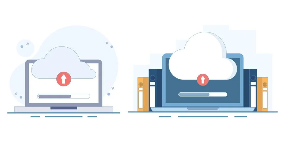 Cloud upload concept featuring a laptop connected to digital storage Stock-Illustration