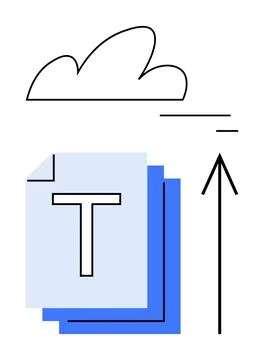 Cloud Upload Concept with Text Documents and Upward Arrow in Minimalist Desig Stockillustratie