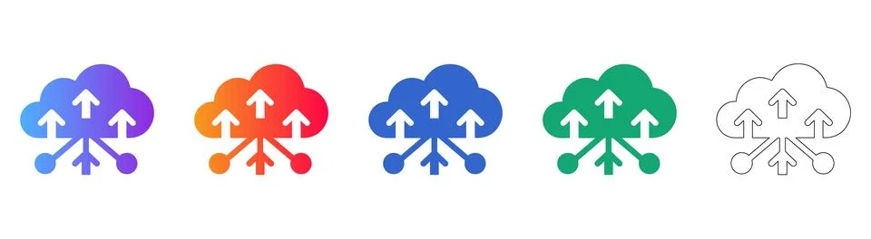 Cloud Upload &amp; Data Distribution Icons: Network Sharing 스톡 일러스트