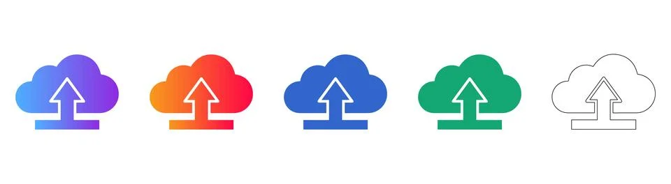 Cloud Upload Data Icon Set Illustrazione stock