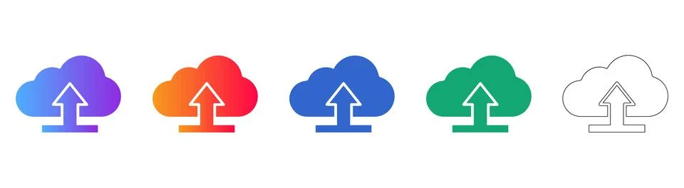 Cloud Upload Data Icon Set Illustrazione stock