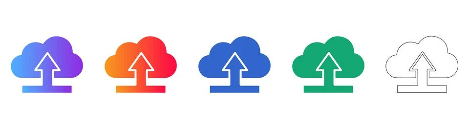 Cloud Upload Data Storage Icon Set Stock Illustration