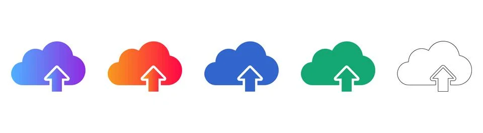 Cloud Upload Data Storage Icon Set Stock Illustration