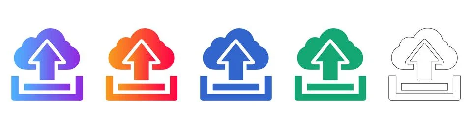 Cloud Upload Data Transfer Icon Set Illustrazione stock