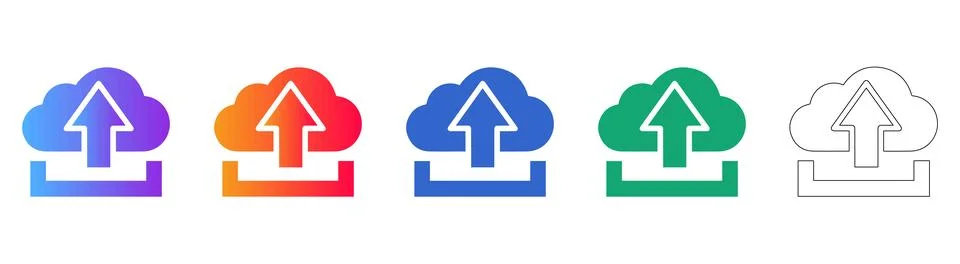 Cloud Upload Data Transfer Icon Set Illustrazione stock